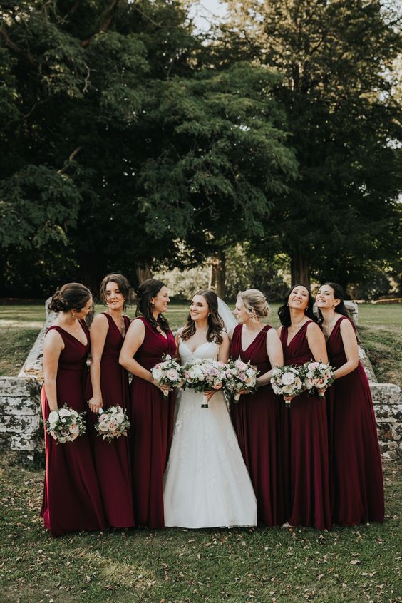 burgundy bridesmaid dresses white bridal gown for burgundy wedding colors for 2025 burgundy and gold