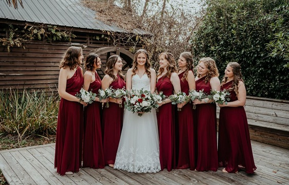 burgundy bridesmaid dresses white bridal gown for burgundy wedding colors for 2025 burgundy and navy blue