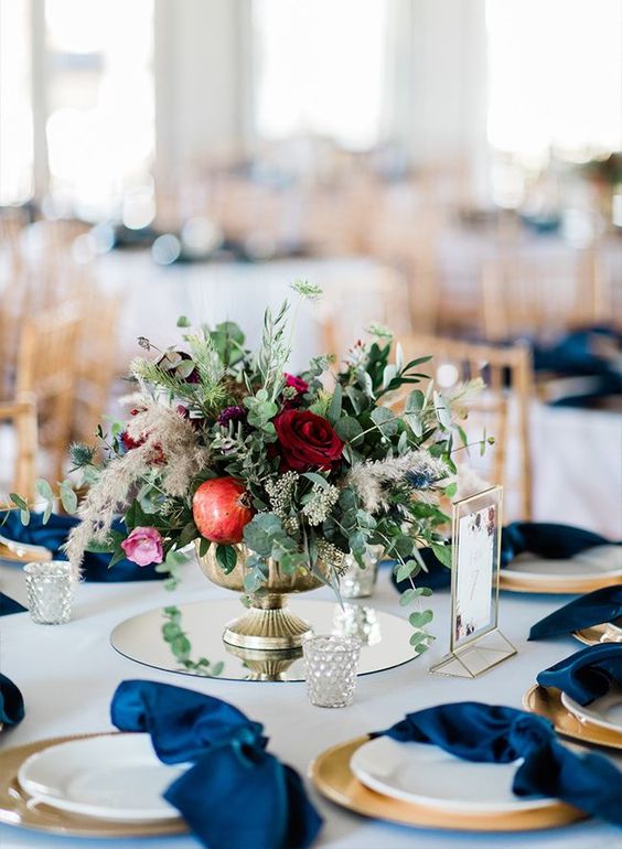 navy blue wedding napkins burnt flower and greenery centerpieces for burgundy wedding colors for 2025 burgundy and navy blue