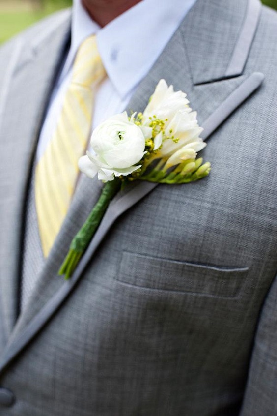 grooms attire with a yellow tie and white flowers for may wedding colors combos for 2025 yellow and white