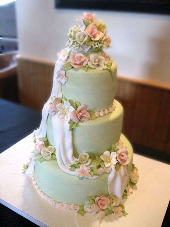 sage green wedding cake with pink and white flowers for april wedding colors combos for 2025 sage green and pink