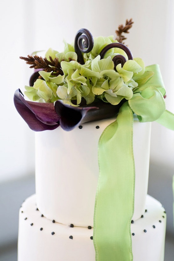 wedding cake with dark purple and bright green decorations for purple wedding colors combos for 2025 dark purple and bright green