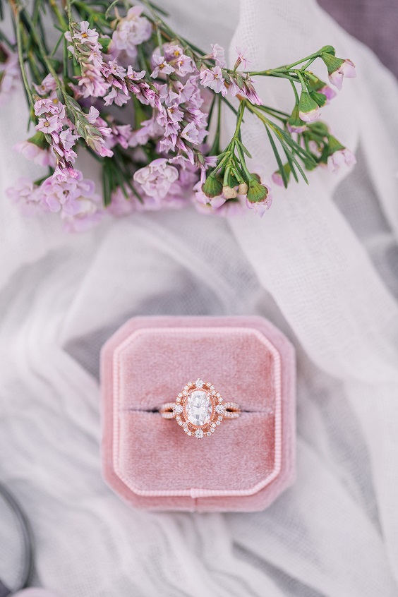 dusty pink wedding ring box for spring wedding color schemes 2025 lavender lilac and dusty pink