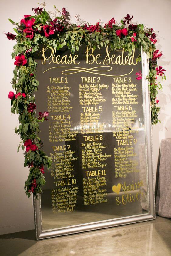 Seating arrangements for red, green and white wedding wedding