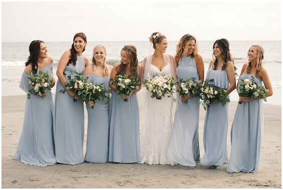 Dusty Blue bridesmaid dresses for Dusty Blue and Blush Beach wedding
