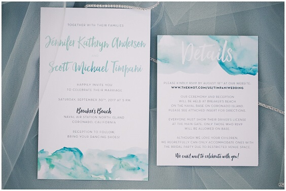 Wedding Invitations for Dusty Blue and Blush Beach wedding