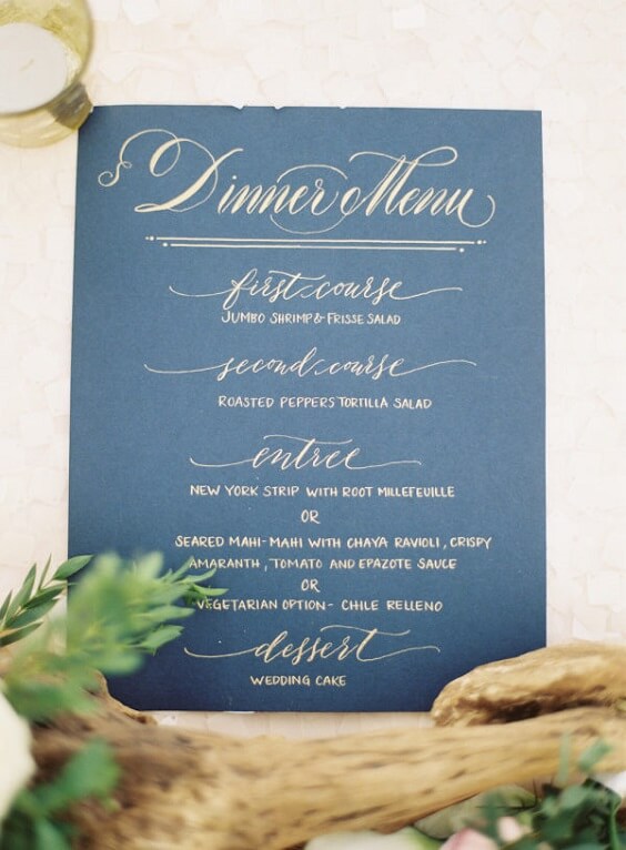 Wedding menus for Dusty Blue and Blush Beach wedding