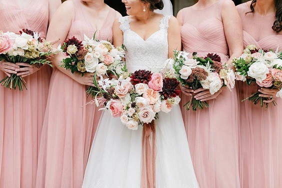 Bridesmaid dresses for Dusty Rose and Burgundy wedding