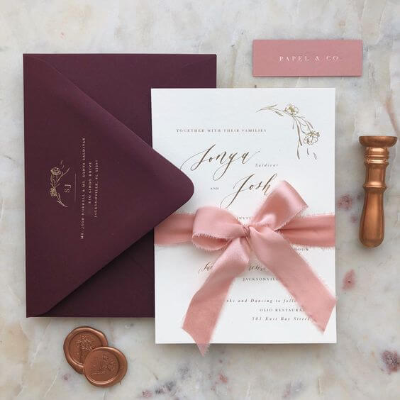 Wedding invitations for Dusty Rose and Burgundy wedding