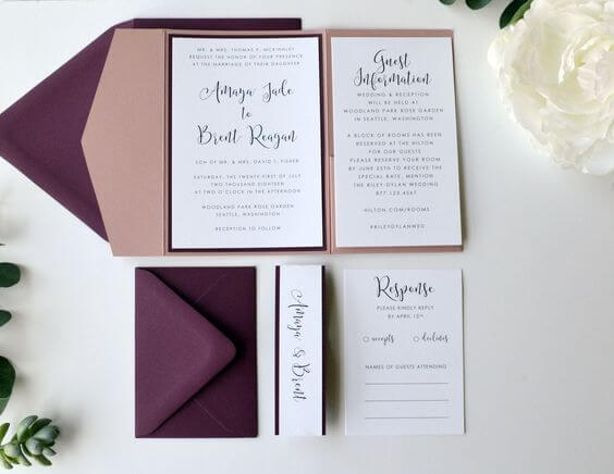 Wedding invitations for Dusty Rose and Burgundy wedding