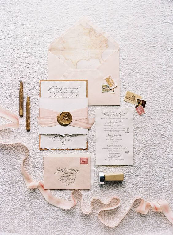 Wedding invitations for Dusty Rose and Gold wedding