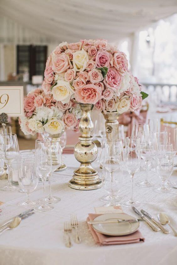 Wedding table decorations for Dusty Rose and Gold wedding