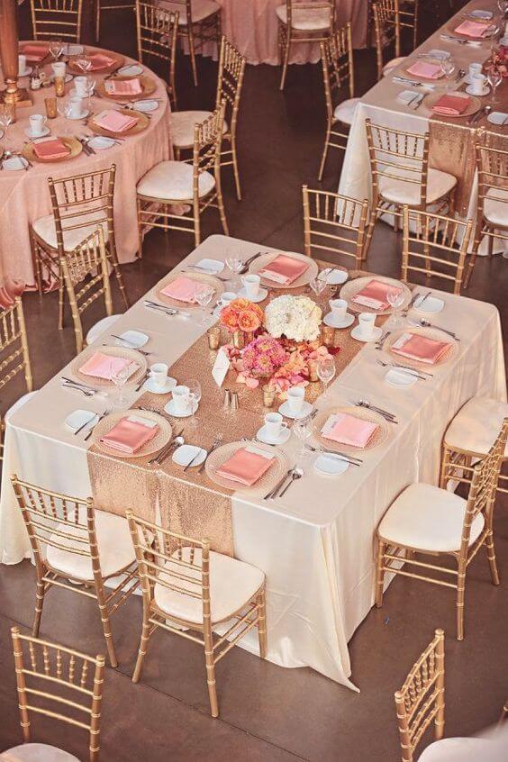 Wedding table decorations for Dusty Rose and Gold wedding