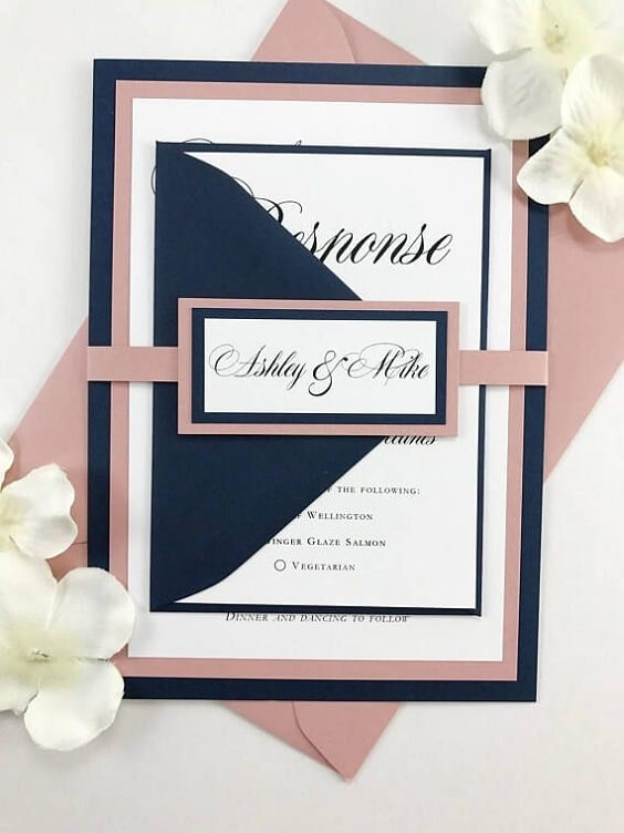 Wedding invitations for Dusty Rose and Navy Blue wedding