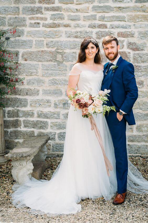 White bride and Navy Groom for Dusty Rose and Navy Blue wedding