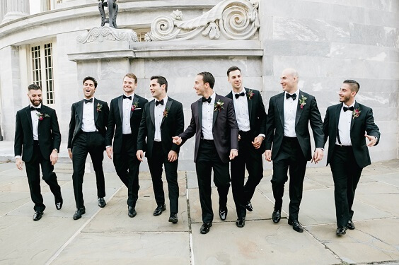 dark groomsmens suits for fall grey and burgundy wedding