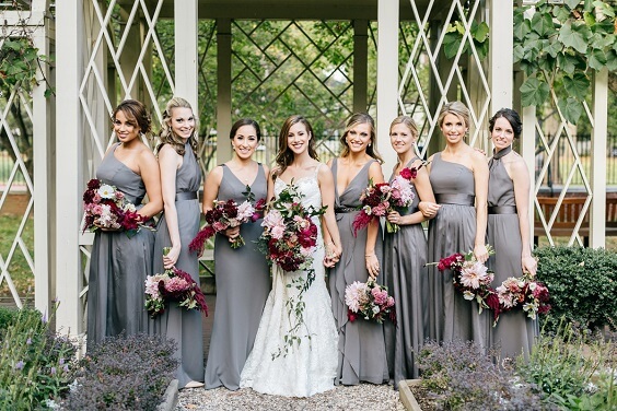 grey bridesmaid dresses for fall grey and burgundy wedding