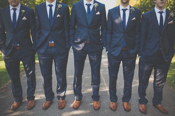 Groom and groomsmen for dusty blue March wedding