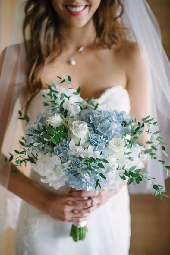 Wedding Bouquets for dusty blue March wedding