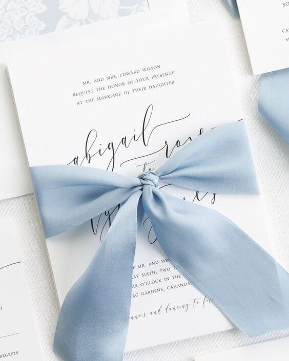Wedding invitations for dusty blue March wedding