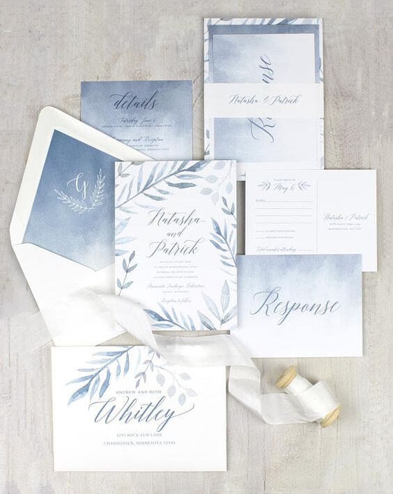 Wedding invitations for dusty blue March wedding