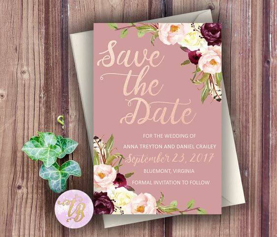 Wedding invitations for Mauve March wedding