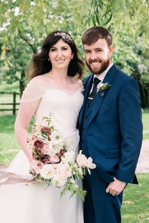 White bride and Navy groom for Mauve March wedding