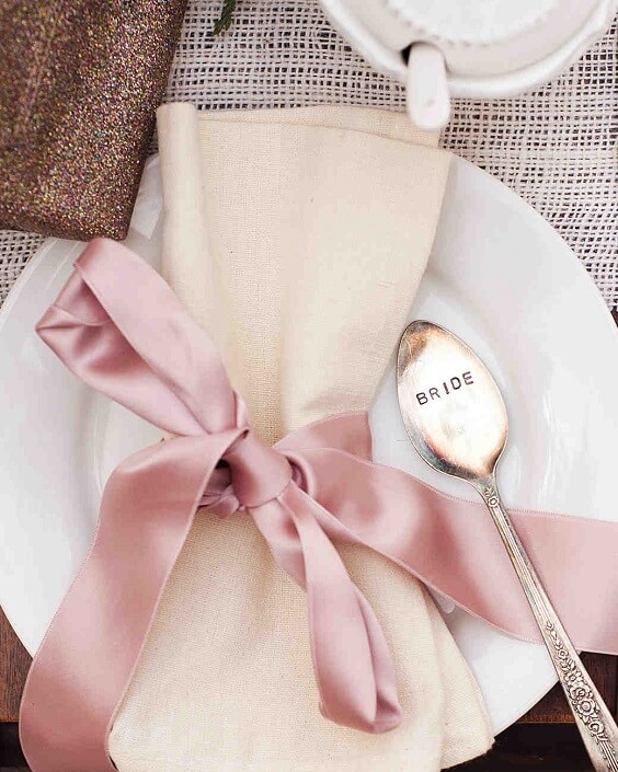 cream napkin with dusty rose ribbon for spring dusty rose wedding