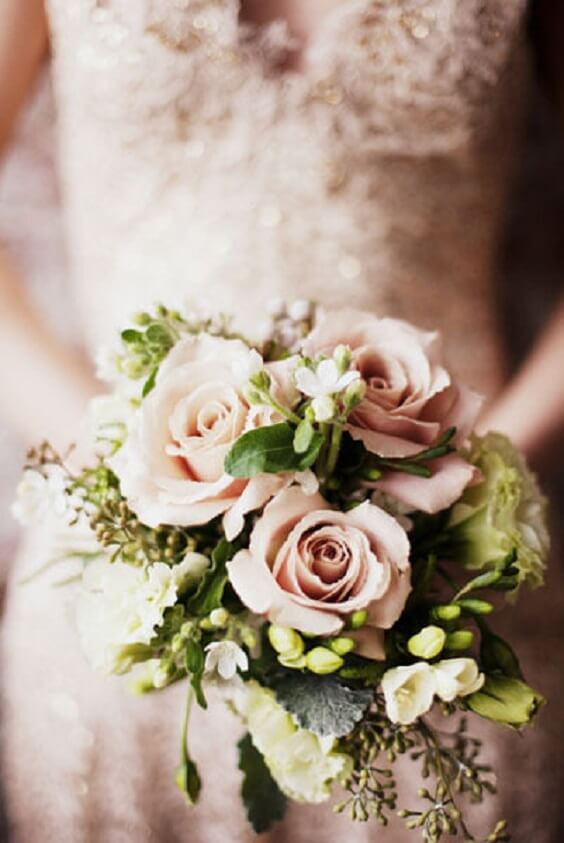 dusty rose bouquet with greenery for spring dusty rose wedding