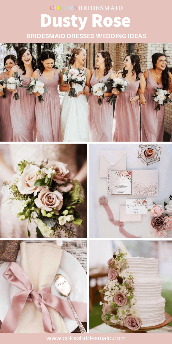 Spring Wedding - Dusty Rose Bridesmaid Dresses and Bouquets with Greenery
