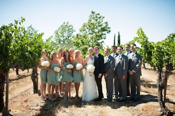 bridesmaids and groomsmen for summer sage green and white wedding