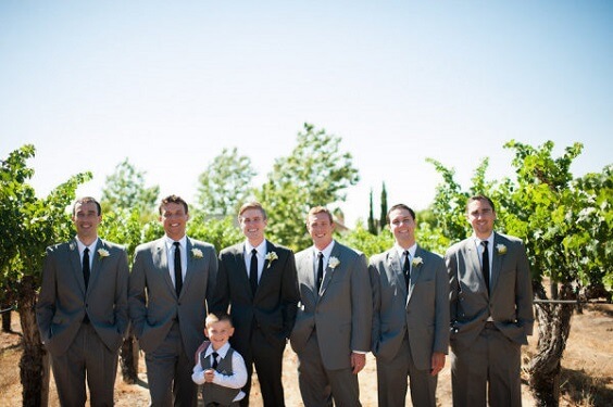 groomsmen with grey suits for summer sage green and white wedding