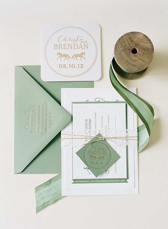 invitation for summer sage green and white wedding