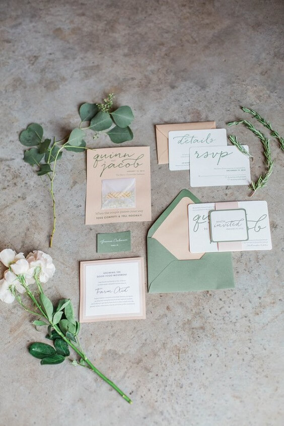 invitations for summer sage green and white wedding