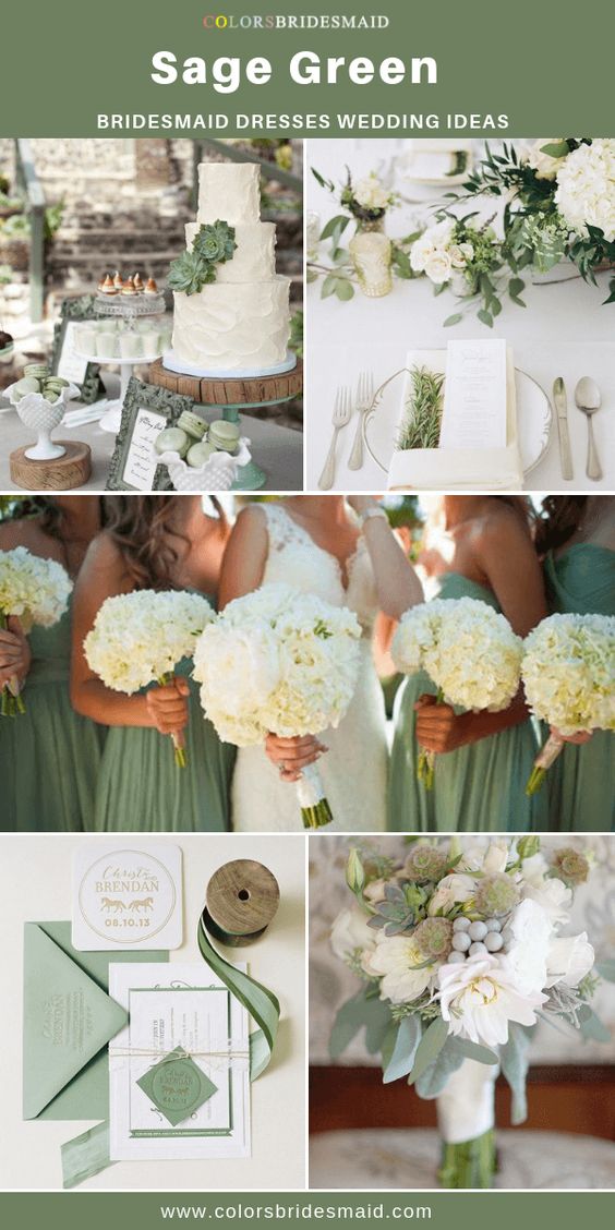 Summer Wedding- Sage Green Bridesmaid Dresses and White Wedding Cake