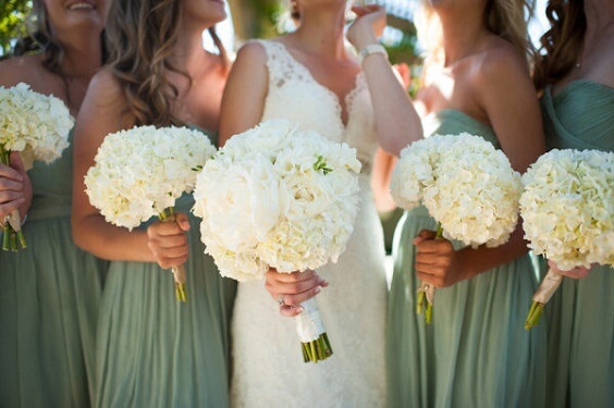 white bouquets for summer sage green and white wedding