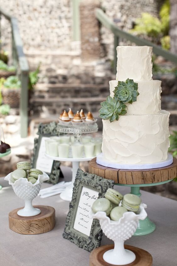 white wedding cake for summer sage green and white wedding