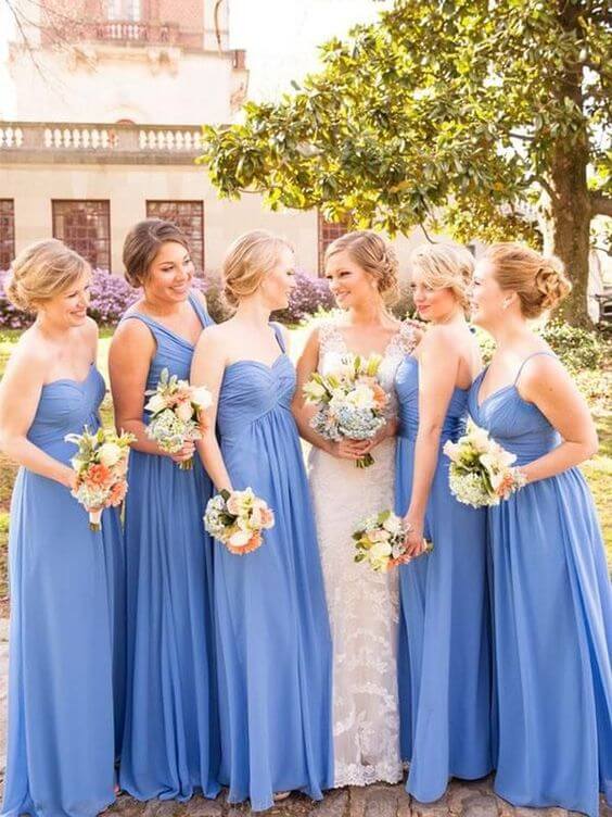 Bridesmaid dresses for Cornflower blue and peach wedding