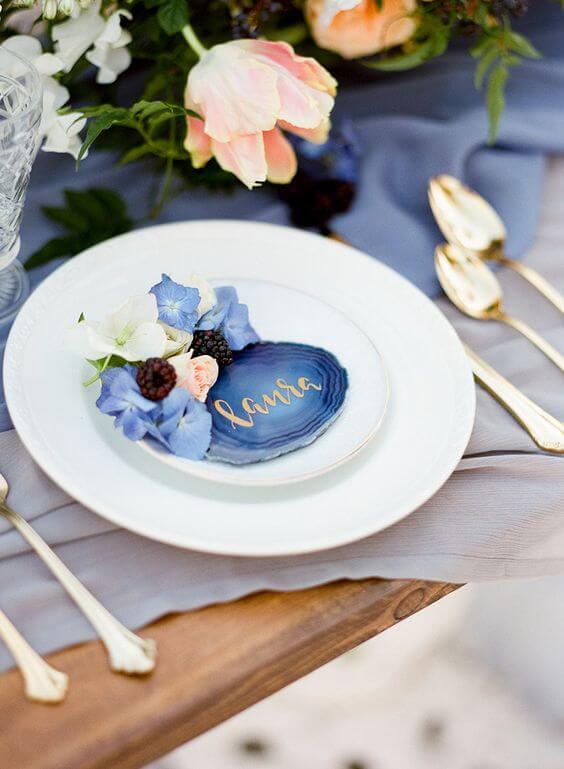 Wedding table decorations for Cornflower blue and peach wedding
