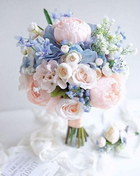 light blue and pastel pink bouquet for fall light blue ivory and pastel pink wedding