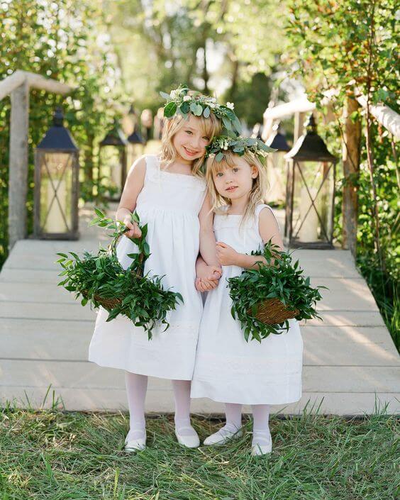 Flower girls for Green and White wedding