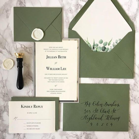 Wedding invitations for Green and White wedding