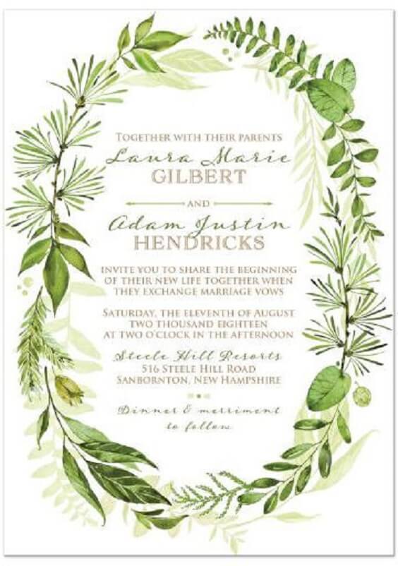 Wedding invitations for Green and White wedding