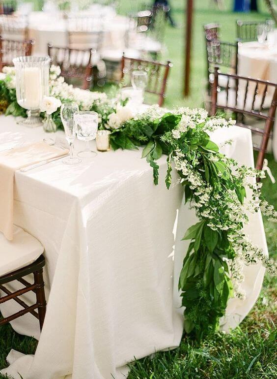 Wedding table decorations for Green and White wedding