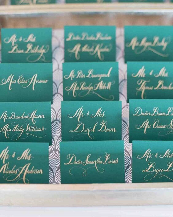 dark green name cards for fall dark green wedding