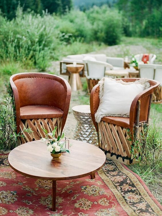 wooden table and chairs for fall dark green wedding