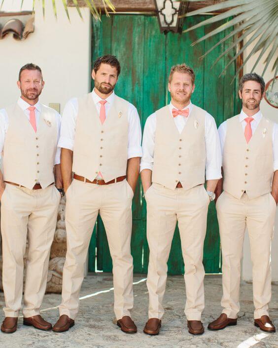 Groom and groomsmen for Mint and Peach Summer wedding