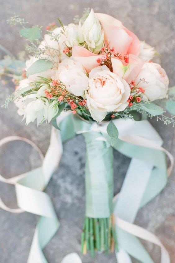 Wedding bouquets for Mint and Peach Summer wedding