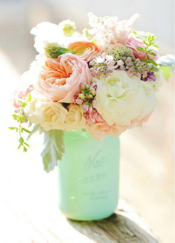 Wedding centerpieces for Mint and Peach Summer wedding