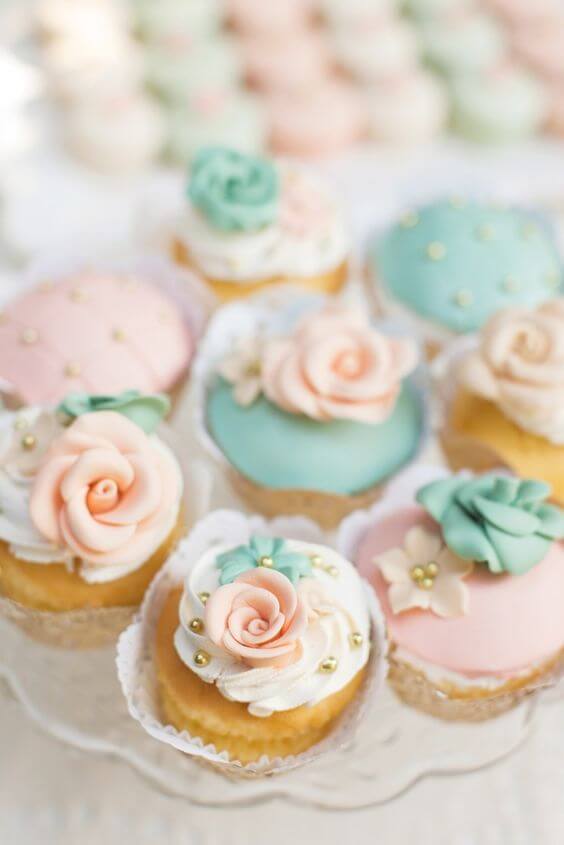 Wedding cupcakes for Mint and Peach Summer wedding